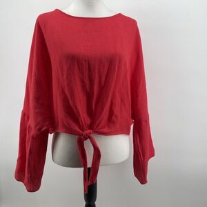 Topshop Top Women's 10 Melon 3/4 Raglan Sleeve Tie Bottom Boho Groovy Hippie Y2K